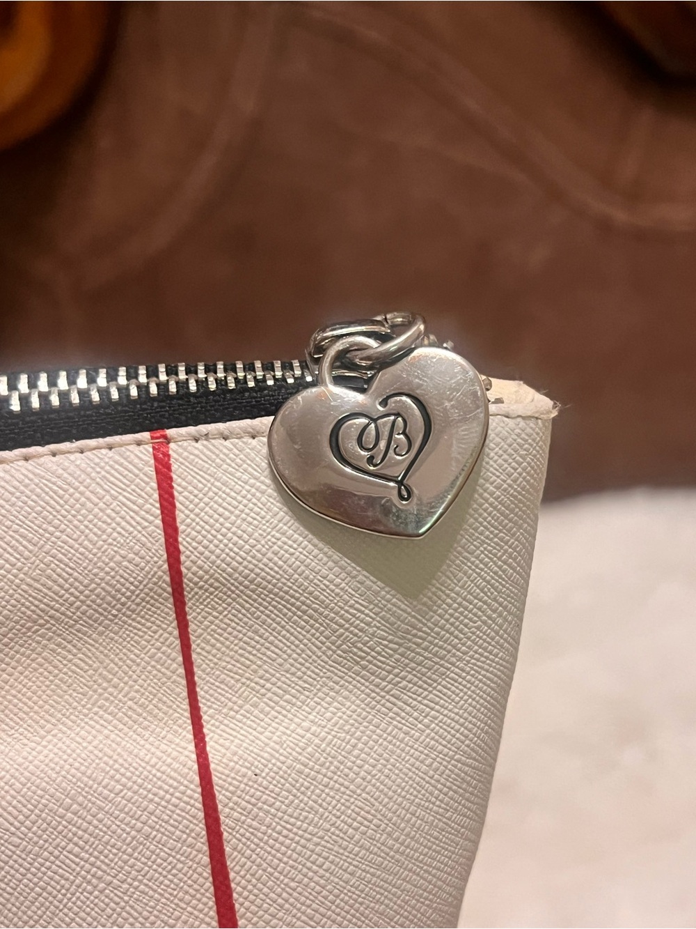 Brighton White and Black Heart & Ornament Motifs and Red Ribbon Accents tote bag - Picture 7 of 16